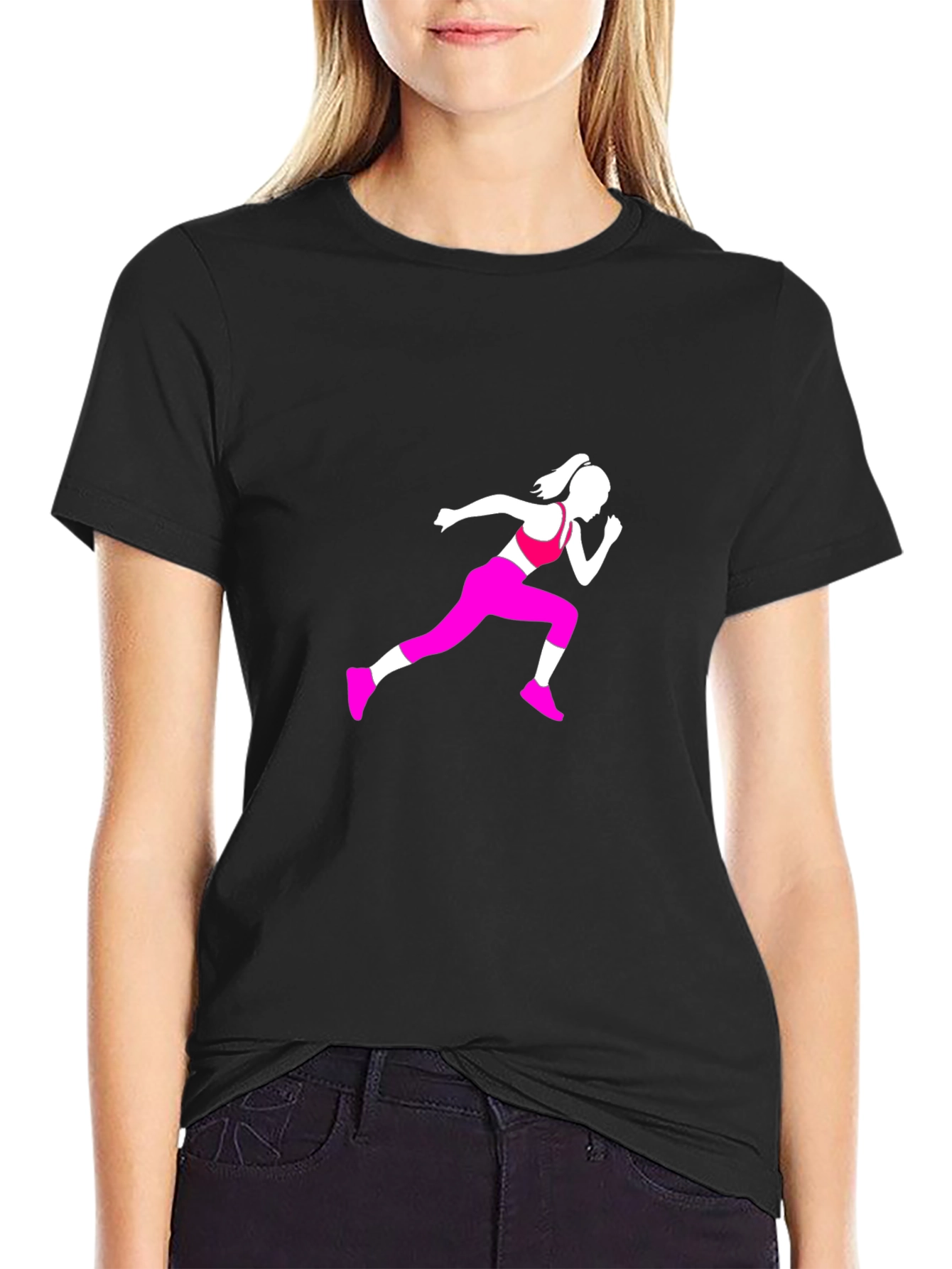 Black Tee with Running Woman Graphic