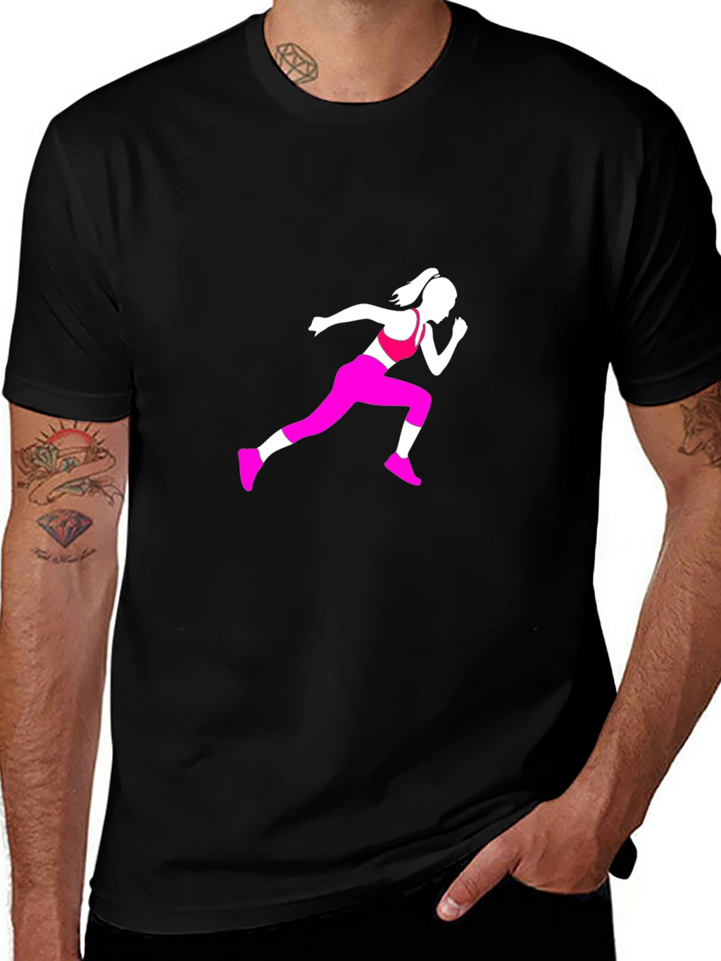 Black Tee with Running Woman Graphic