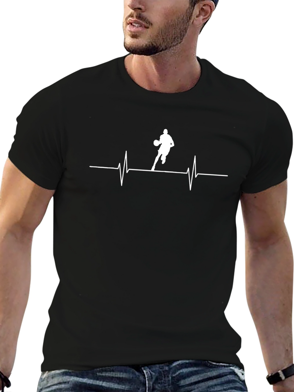 Basketball Heartbeat T-Shirt - Black Graphic Tee