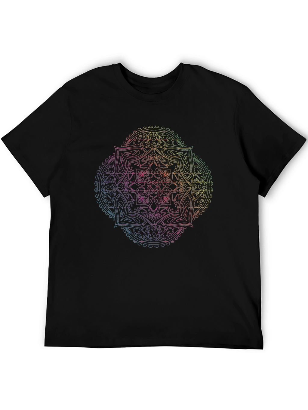 Mandala Rainbow Graphic Mens Black T-Shirt