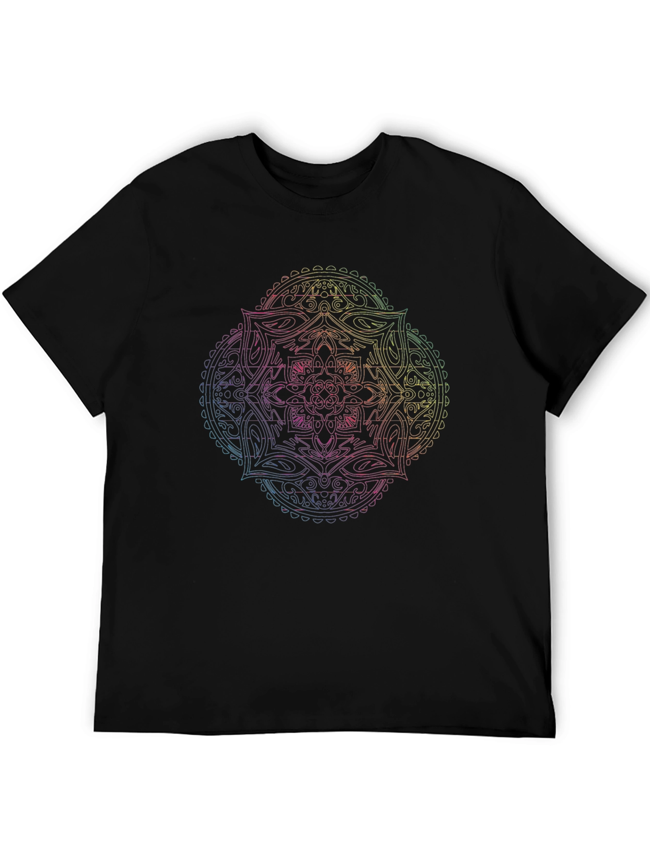 Mandala Rainbow Graphic Mens Black T-Shirt