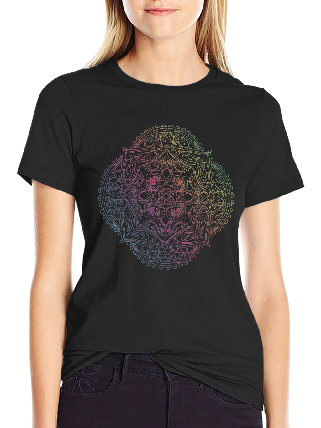 Mandala Rainbow Graphic Mens Black T-Shirt