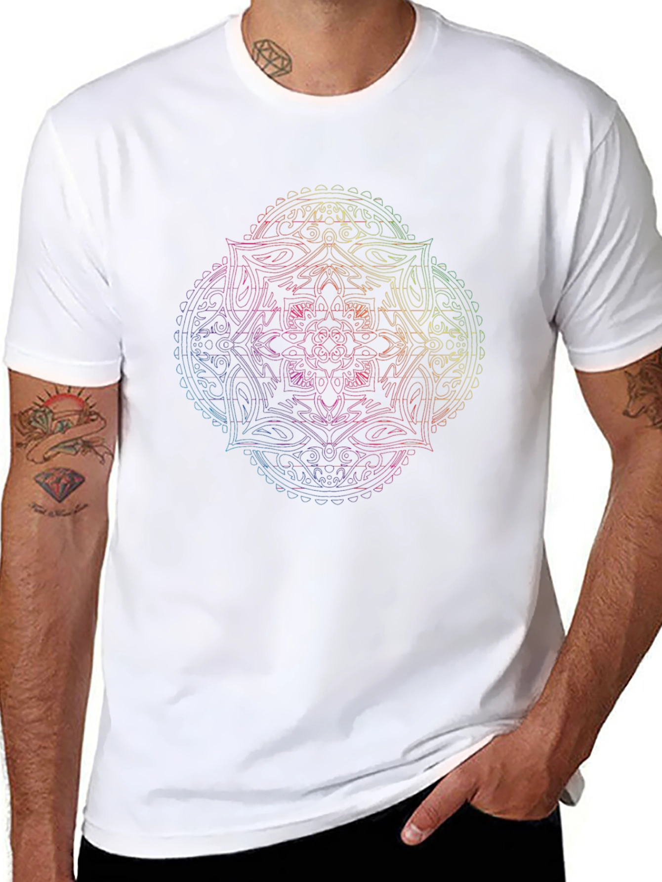 Mandala Rainbow Graphic Mens Black T-Shirt