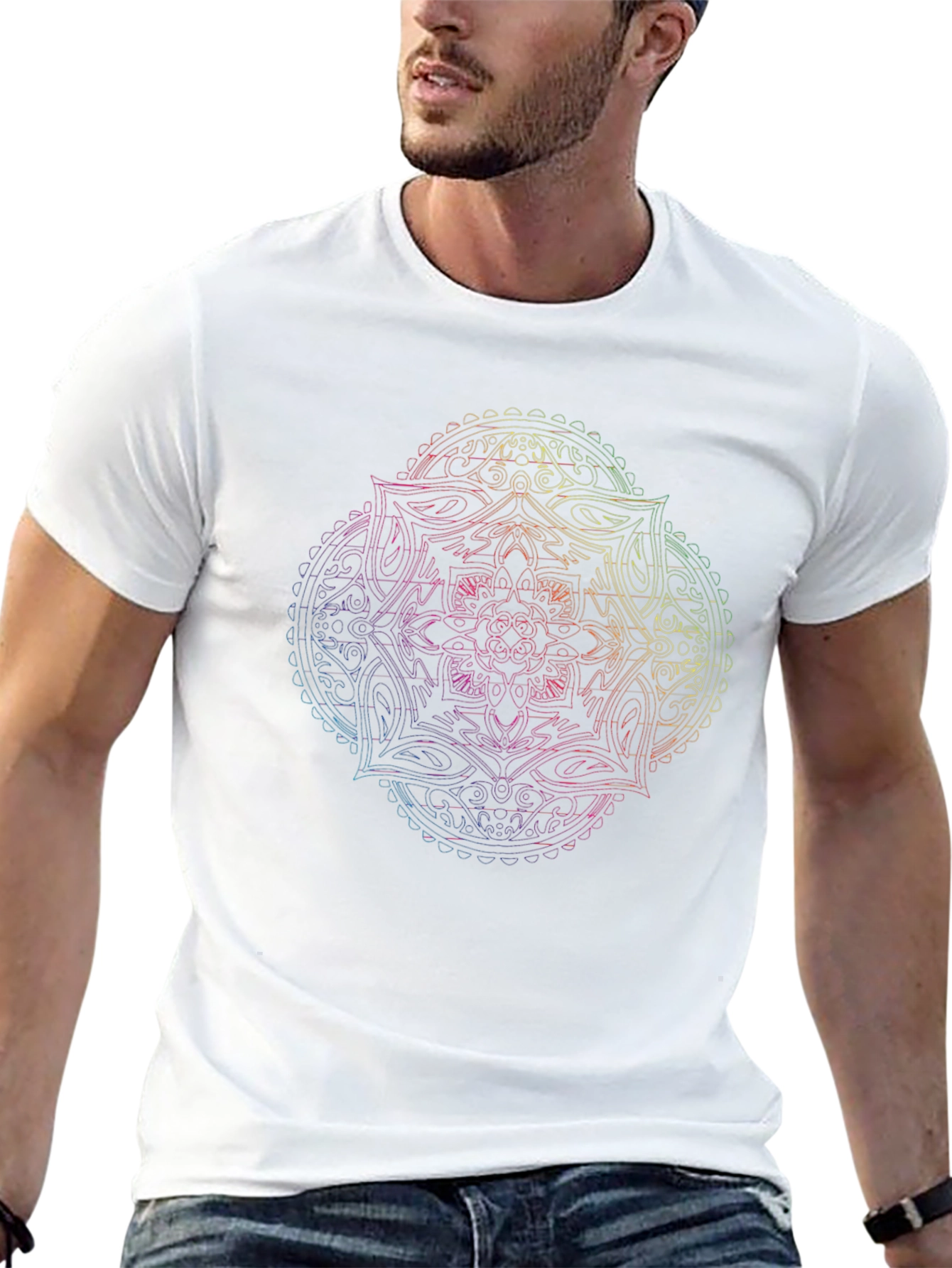 Mandala Rainbow Graphic Mens Black T-Shirt