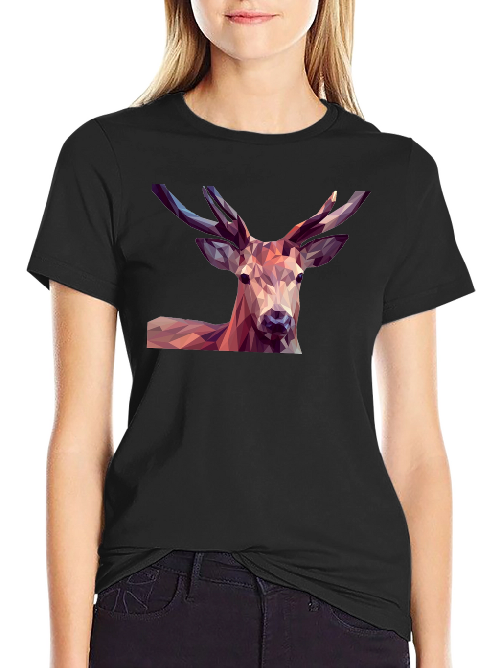 Geometric Deer Graphic Tee - Modern Mens Black T-Shirt