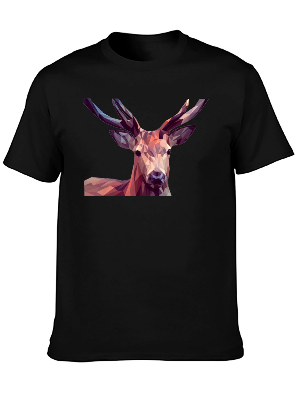 Geometric Deer Graphic Tee - Modern Mens Black T-Shirt