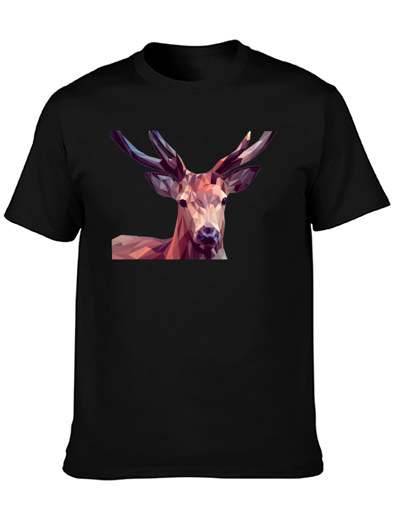 Geometric Deer Graphic Tee - Modern Mens Black T-Shirt