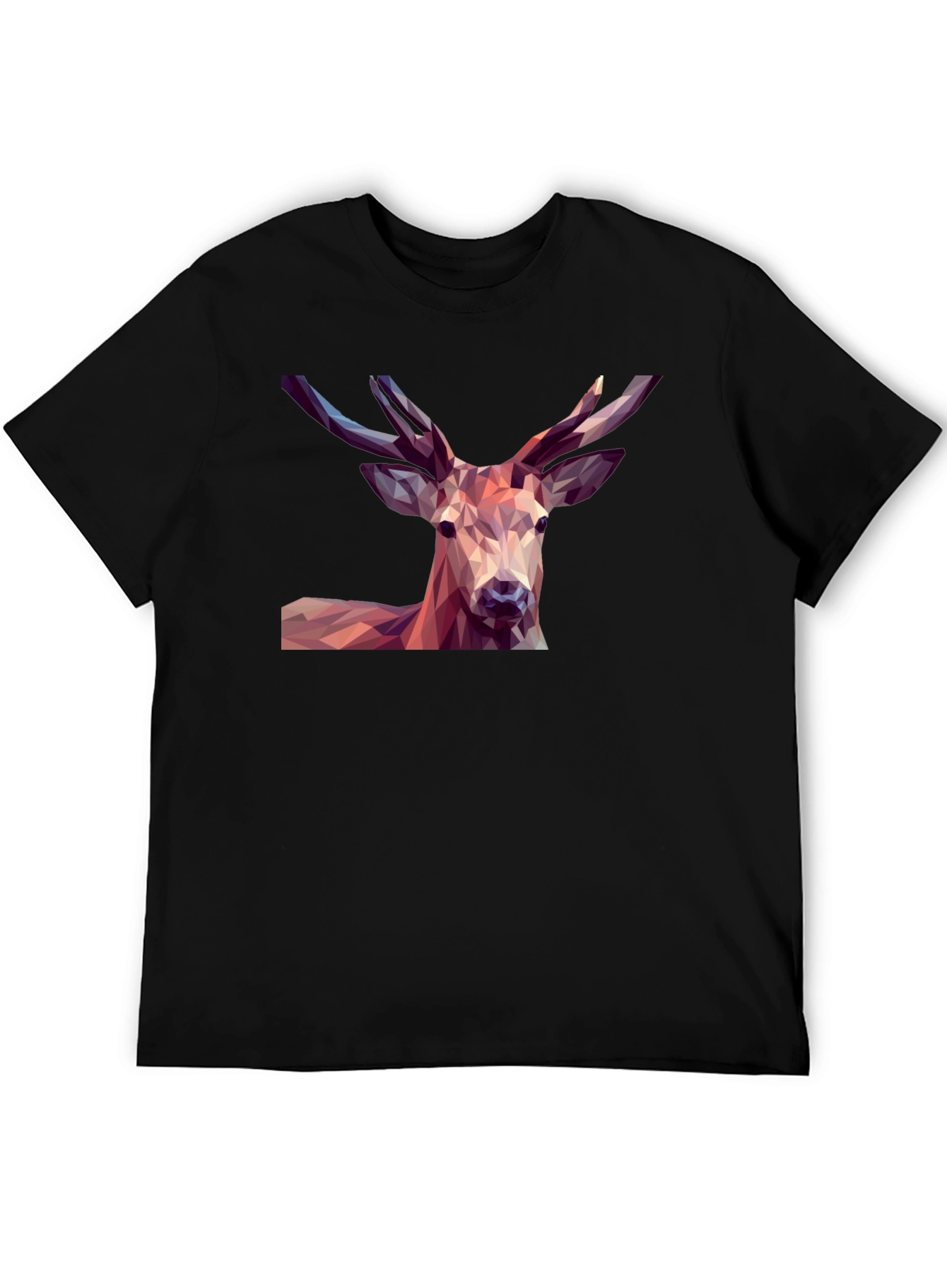 Geometric Deer Graphic Tee - Modern Mens Black T-Shirt