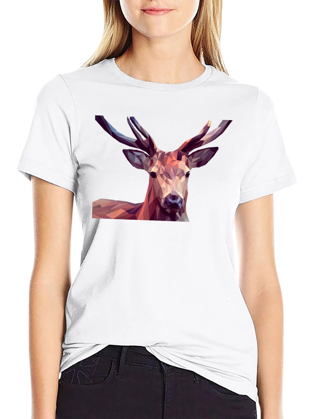 Geometric Deer Graphic Tee - Modern Mens Black T-Shirt