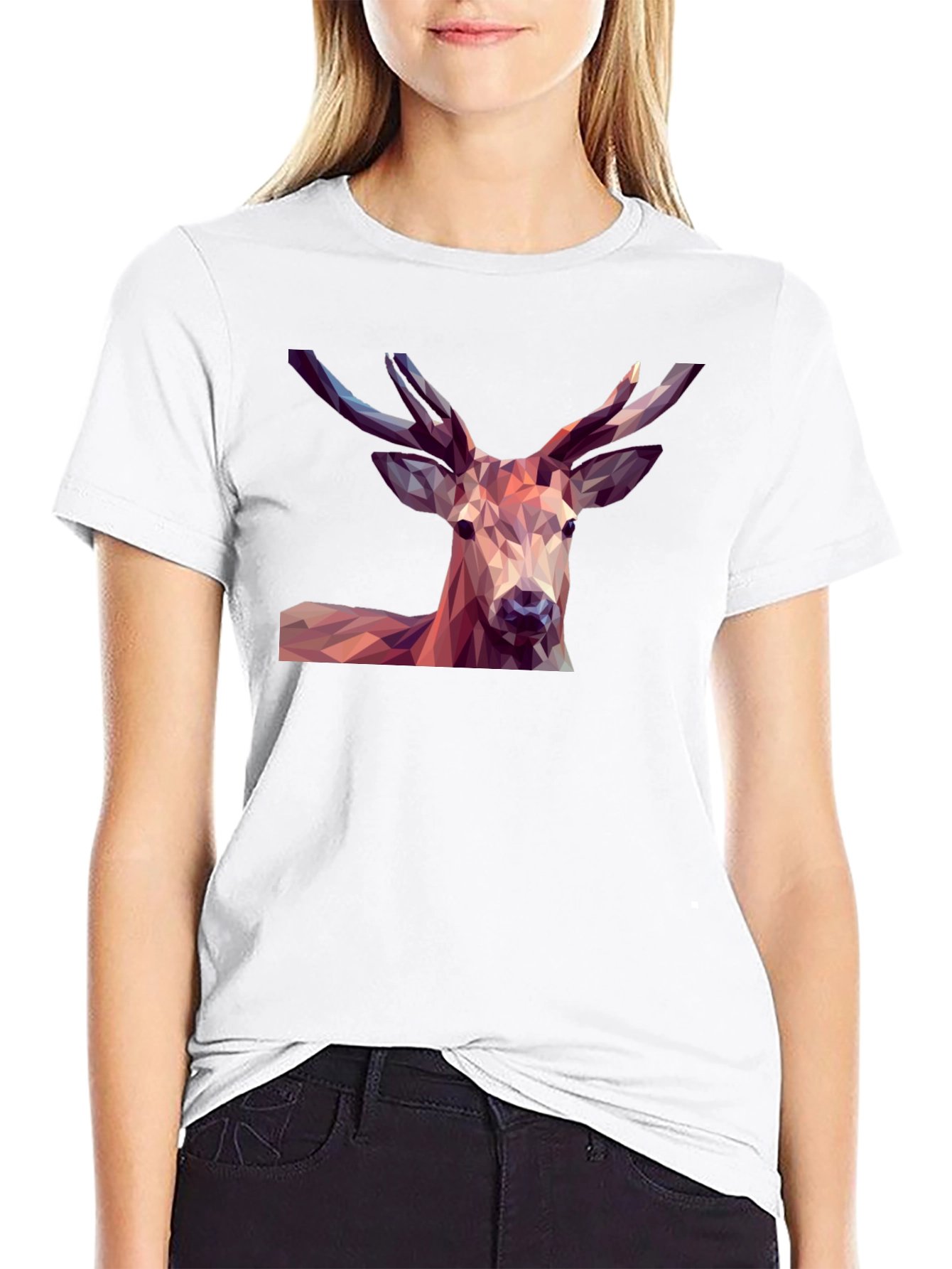 Geometric Deer Graphic Tee - Modern Mens Black T-Shirt