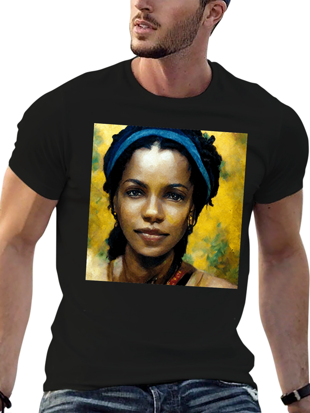 African Woman Portrait Black T-Shirt