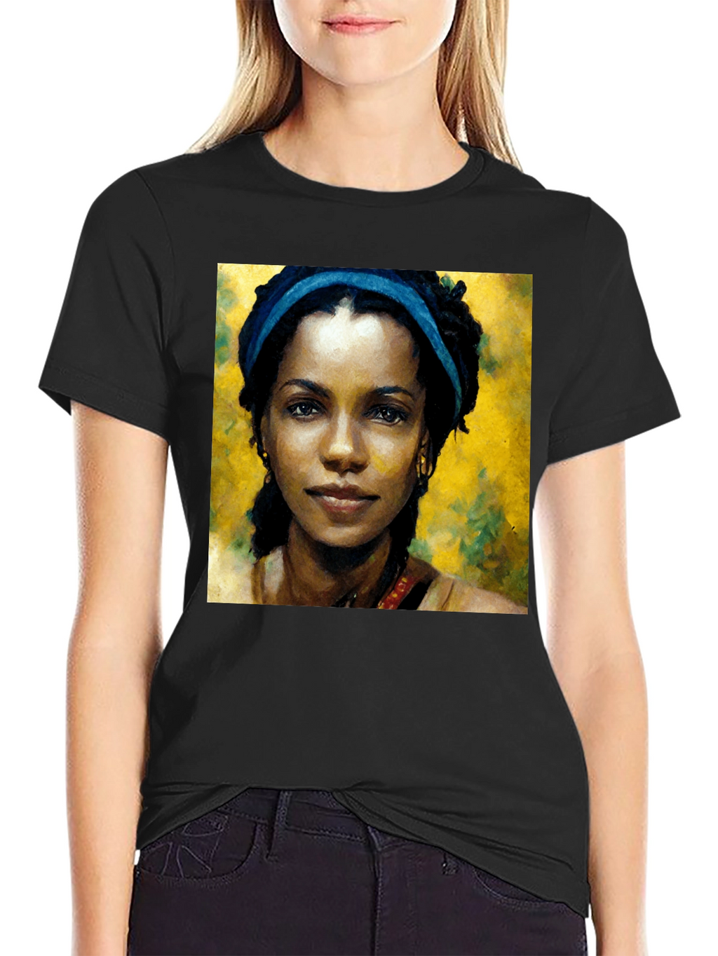 African Woman Portrait Black T-Shirt