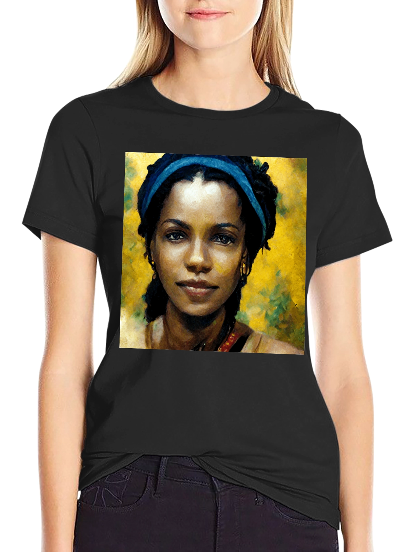 African Woman Portrait Black T-Shirt