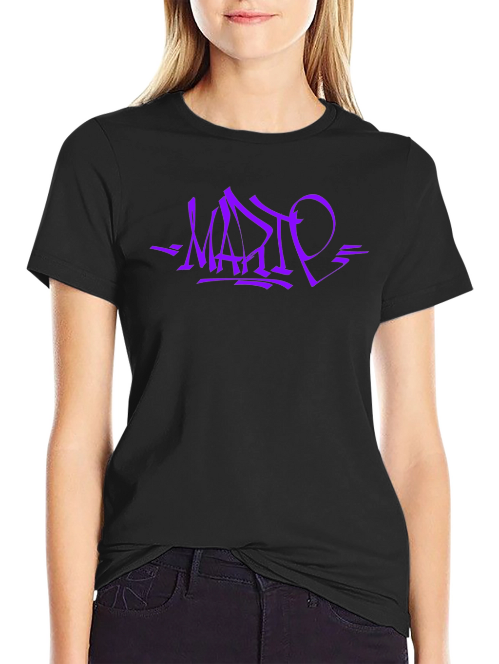 Stylish Black T-Shirt with Purple Graffiti Design