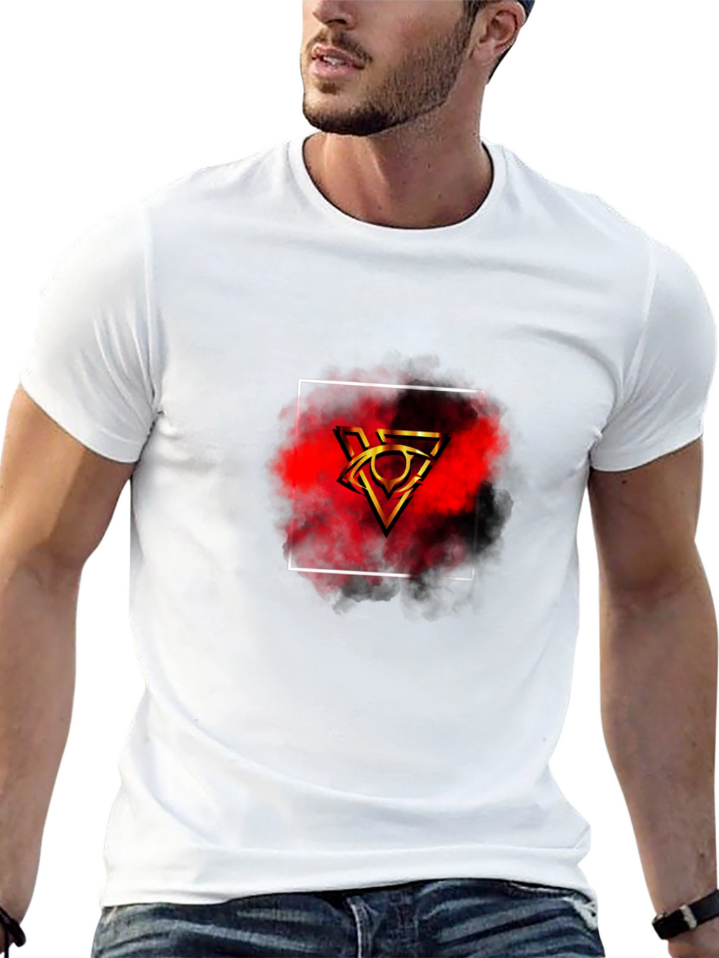 Mens Black T-Shirt with Geometric Graphic Print