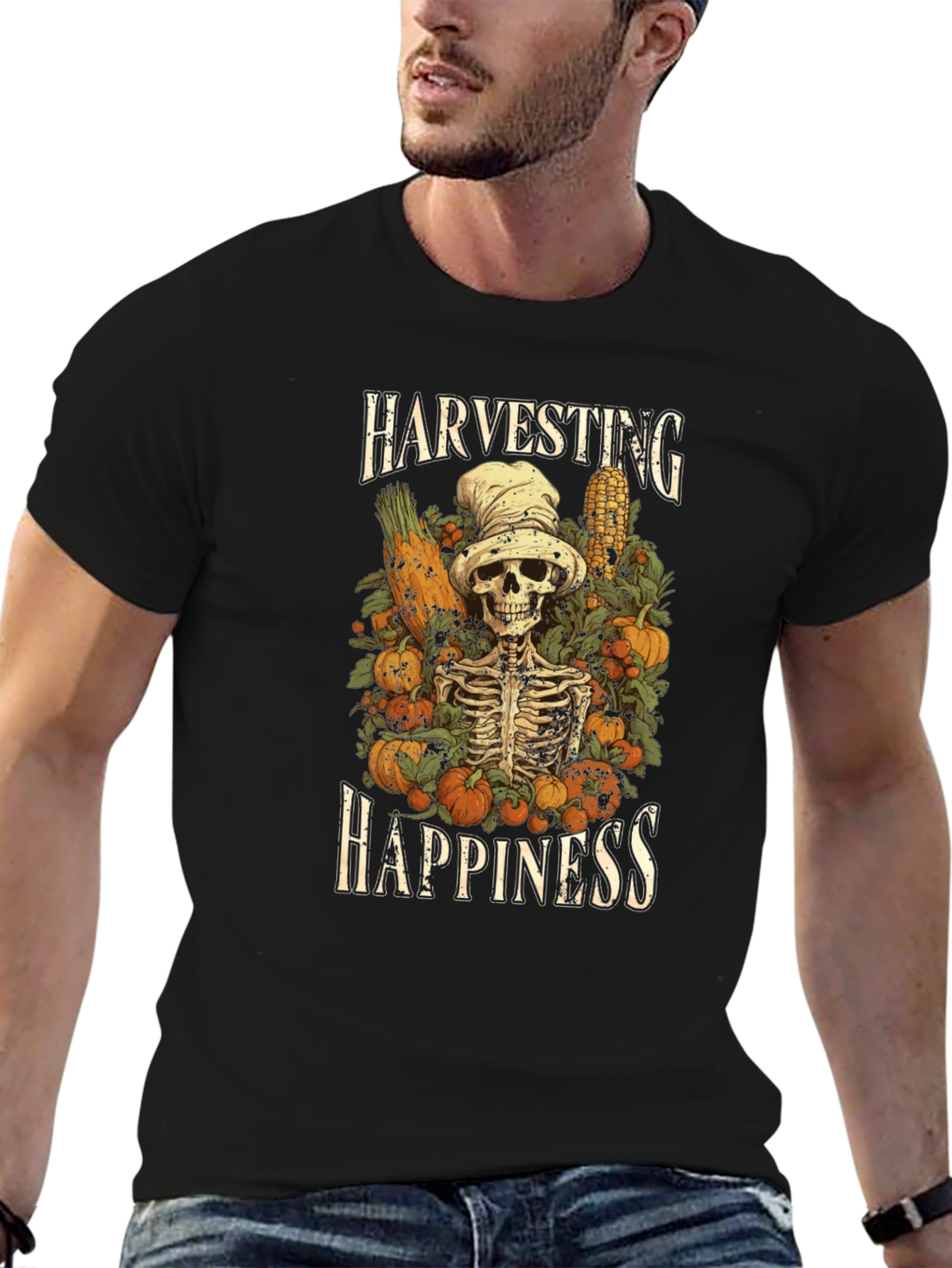 Harvest Happiness Skeleton Graphic T-Shirt