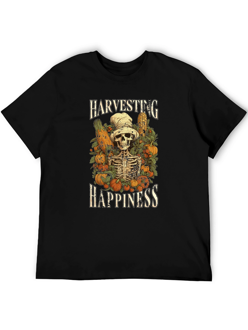 Harvest Happiness Skeleton Graphic T-Shirt