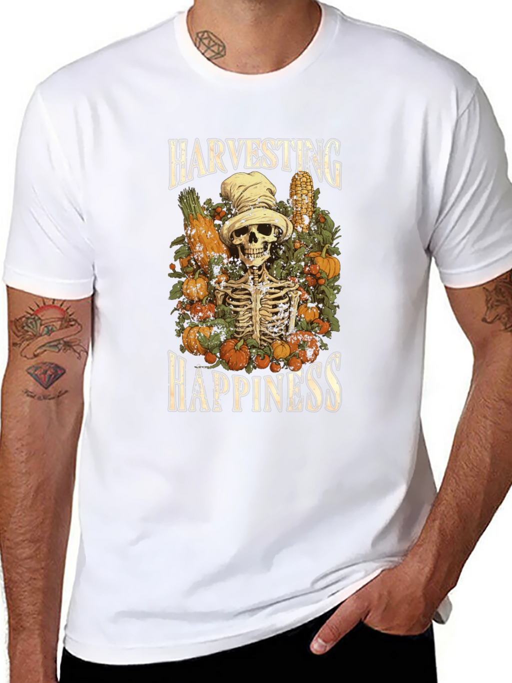 Harvest Happiness Skeleton Graphic T-Shirt