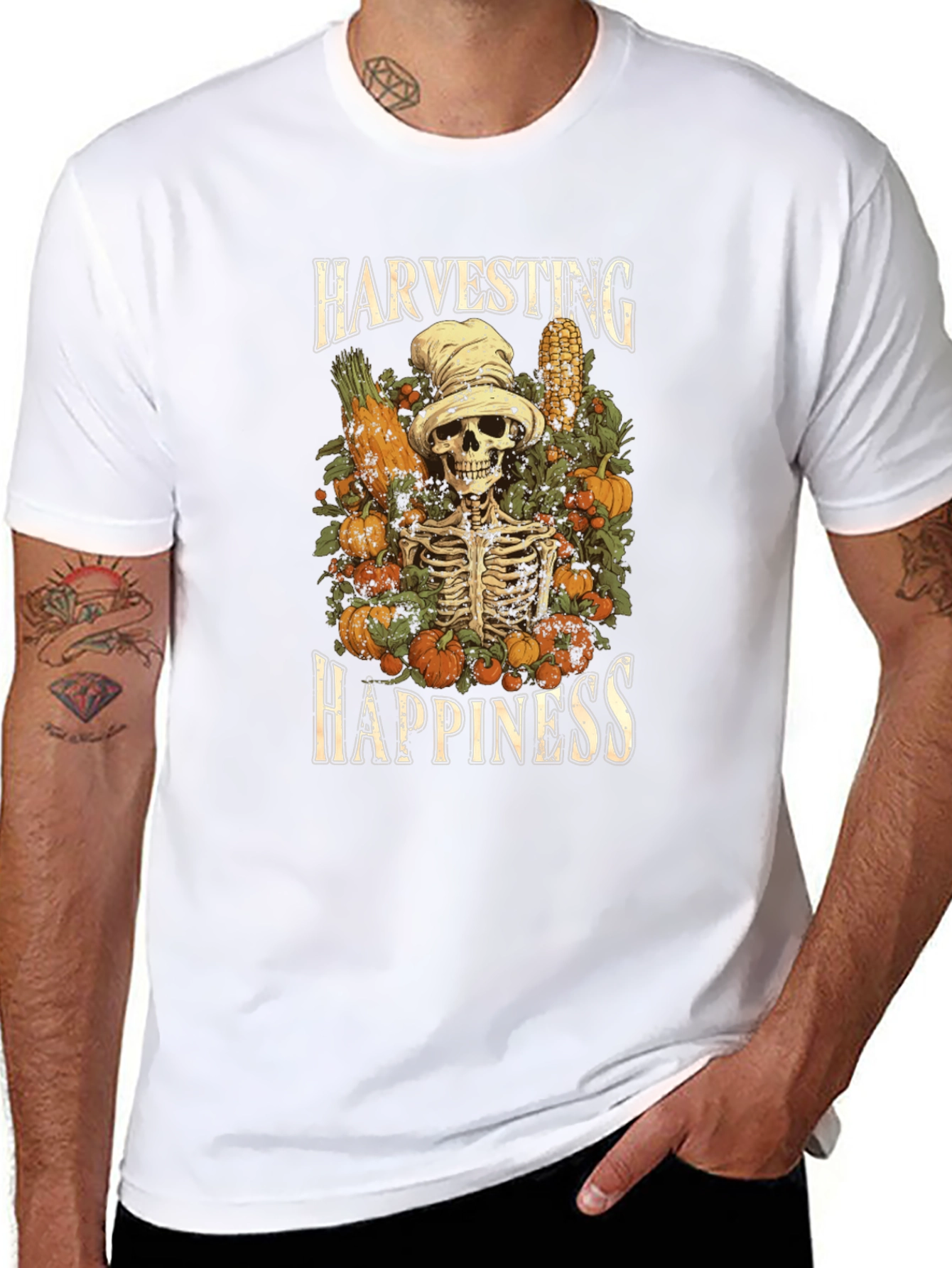 Harvest Happiness Skeleton Graphic T-Shirt