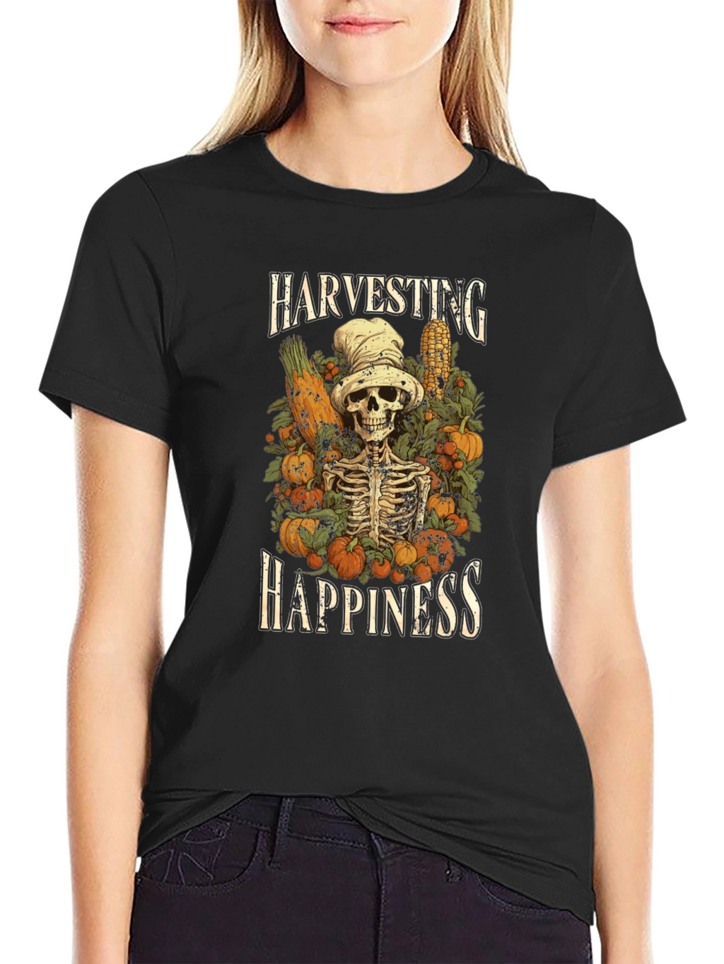 Harvest Happiness Skeleton Graphic T-Shirt