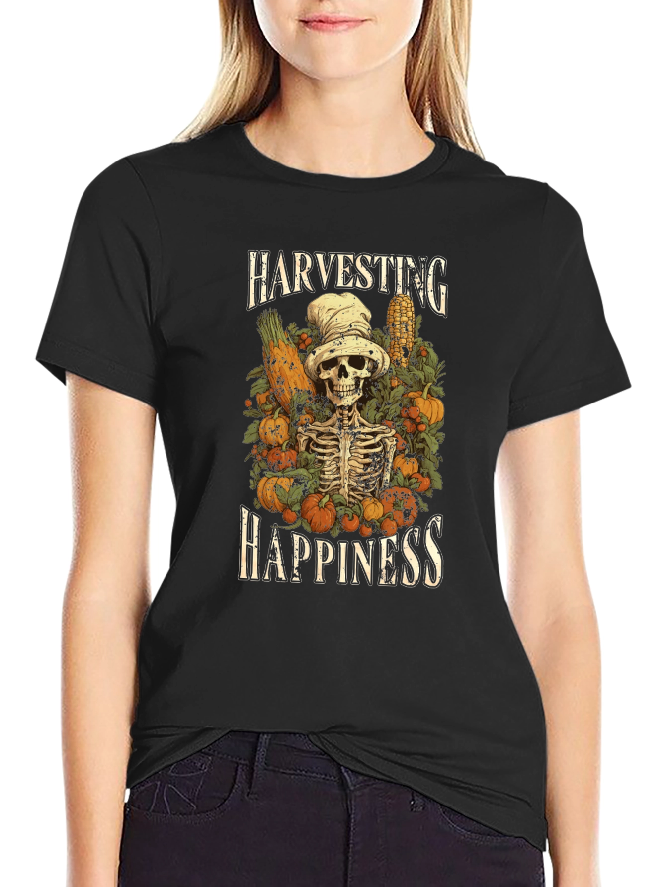 Harvest Happiness Skeleton Graphic T-Shirt