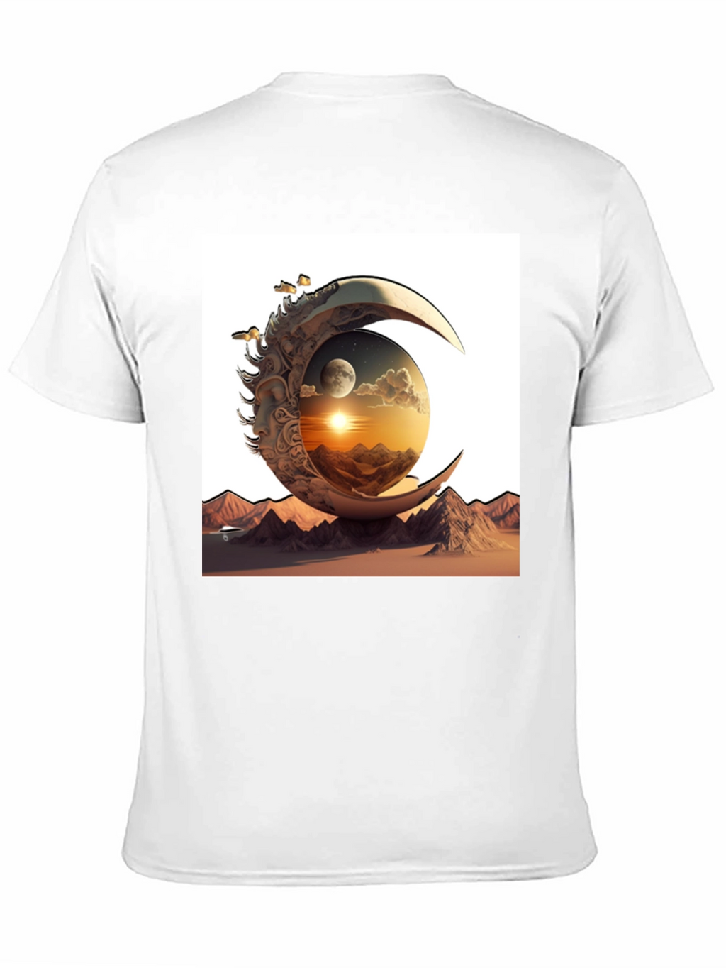 Celestial Moon & Mountain Graphic Tee - Black
