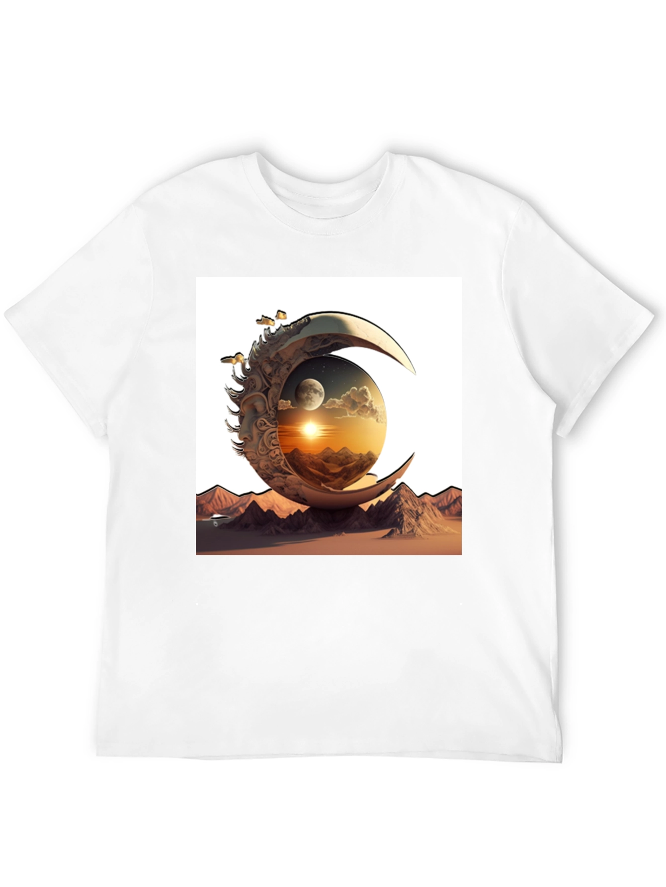 Celestial Moon & Mountain Graphic Tee - Black