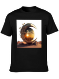 Celestial Moon & Mountain Graphic Tee - Black