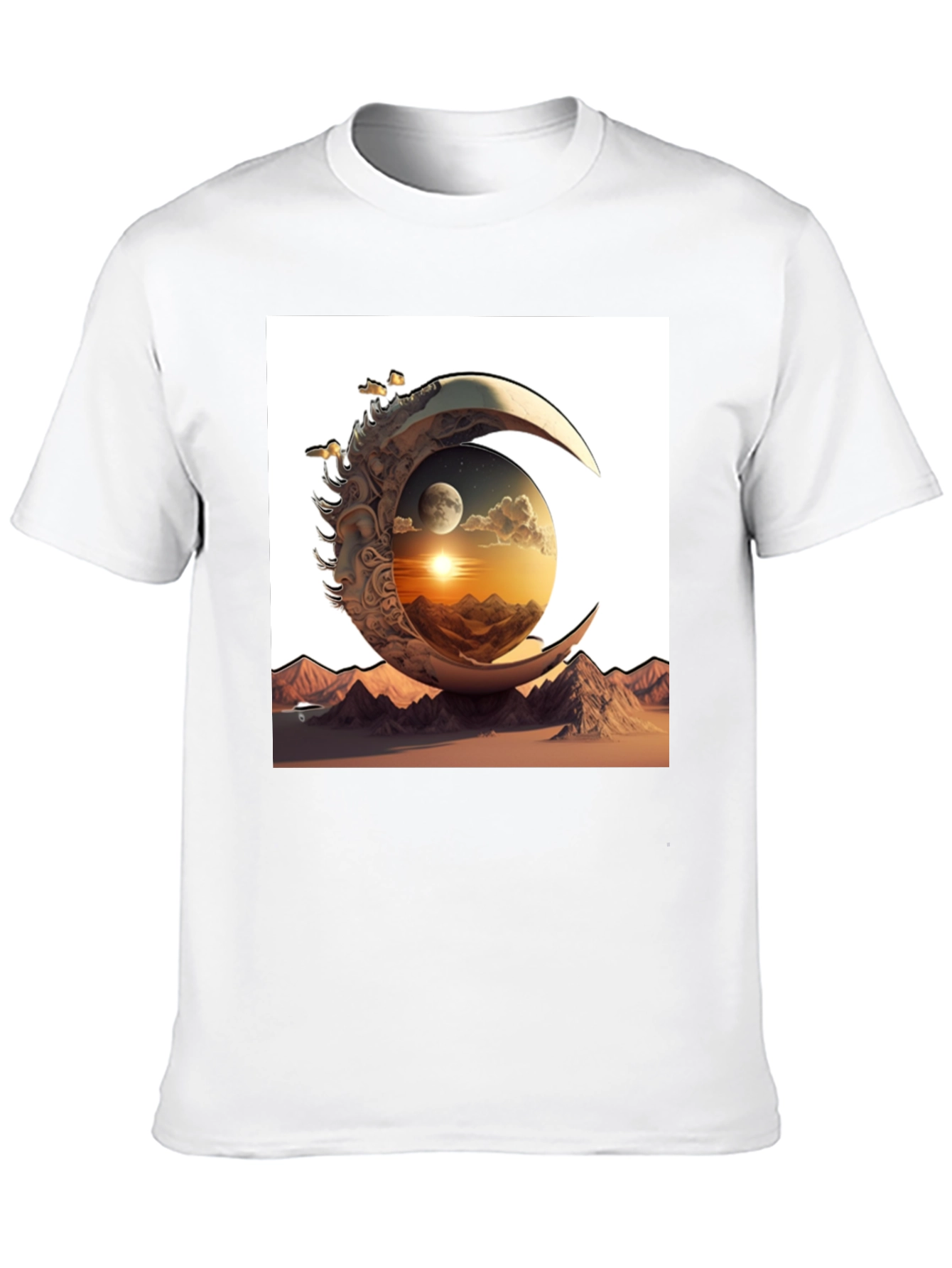 Celestial Moon & Mountain Graphic Tee - Black