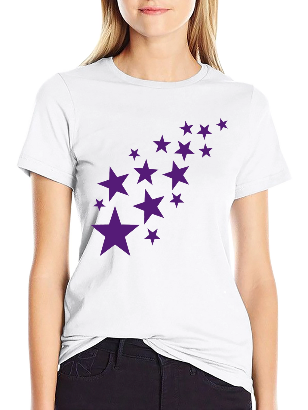 Black Tee with Purple Star Cluster Design