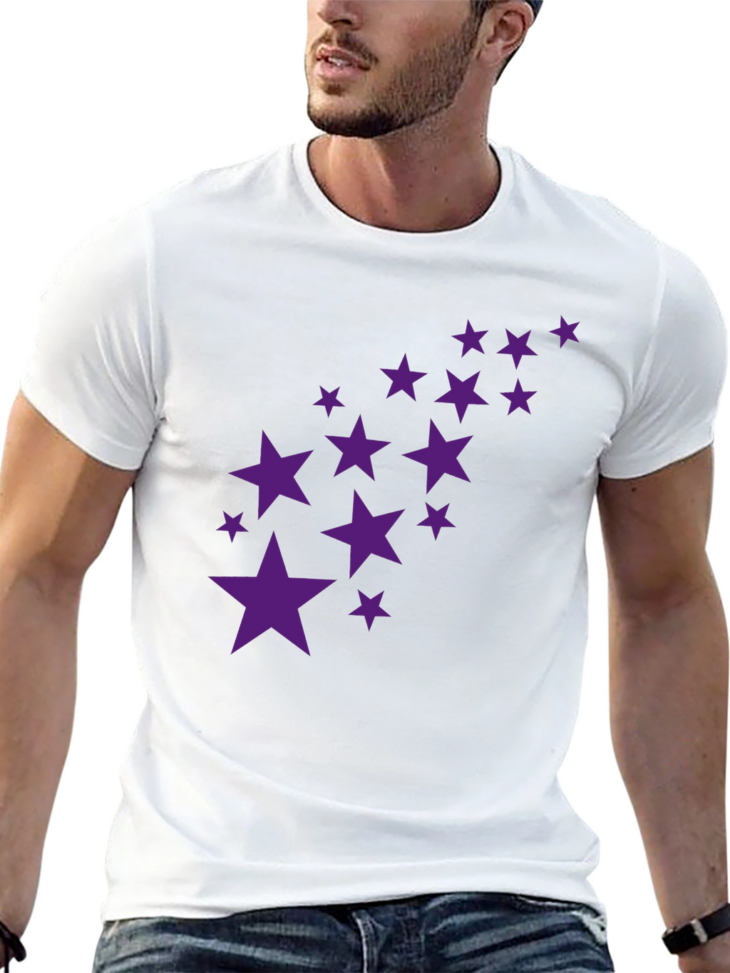Black Tee with Purple Star Cluster Design