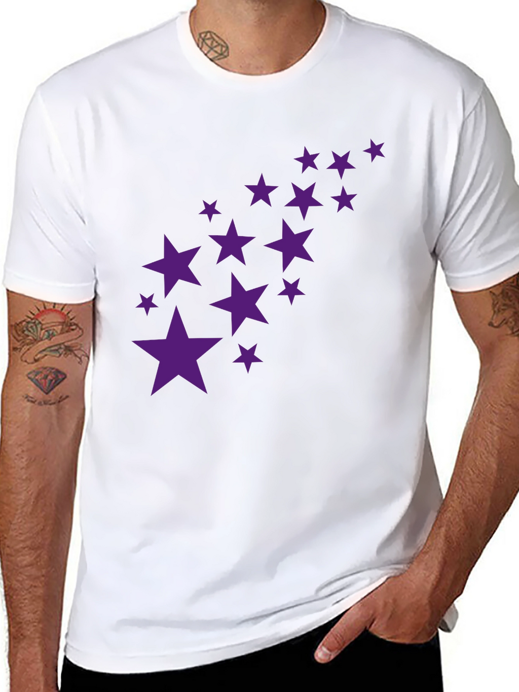 Black Tee with Purple Star Cluster Design