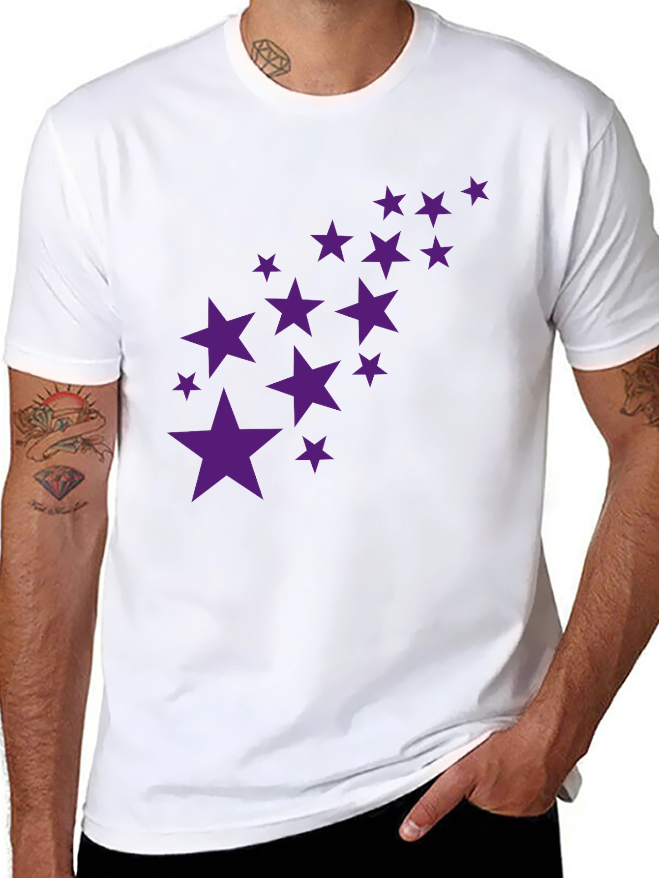 Black Tee with Purple Star Cluster Design