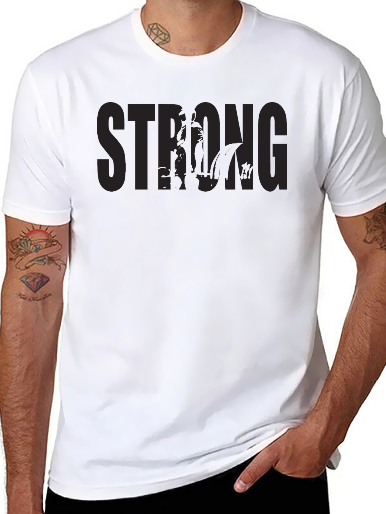 Mens Black Strong Graphic Print T-Shirt
