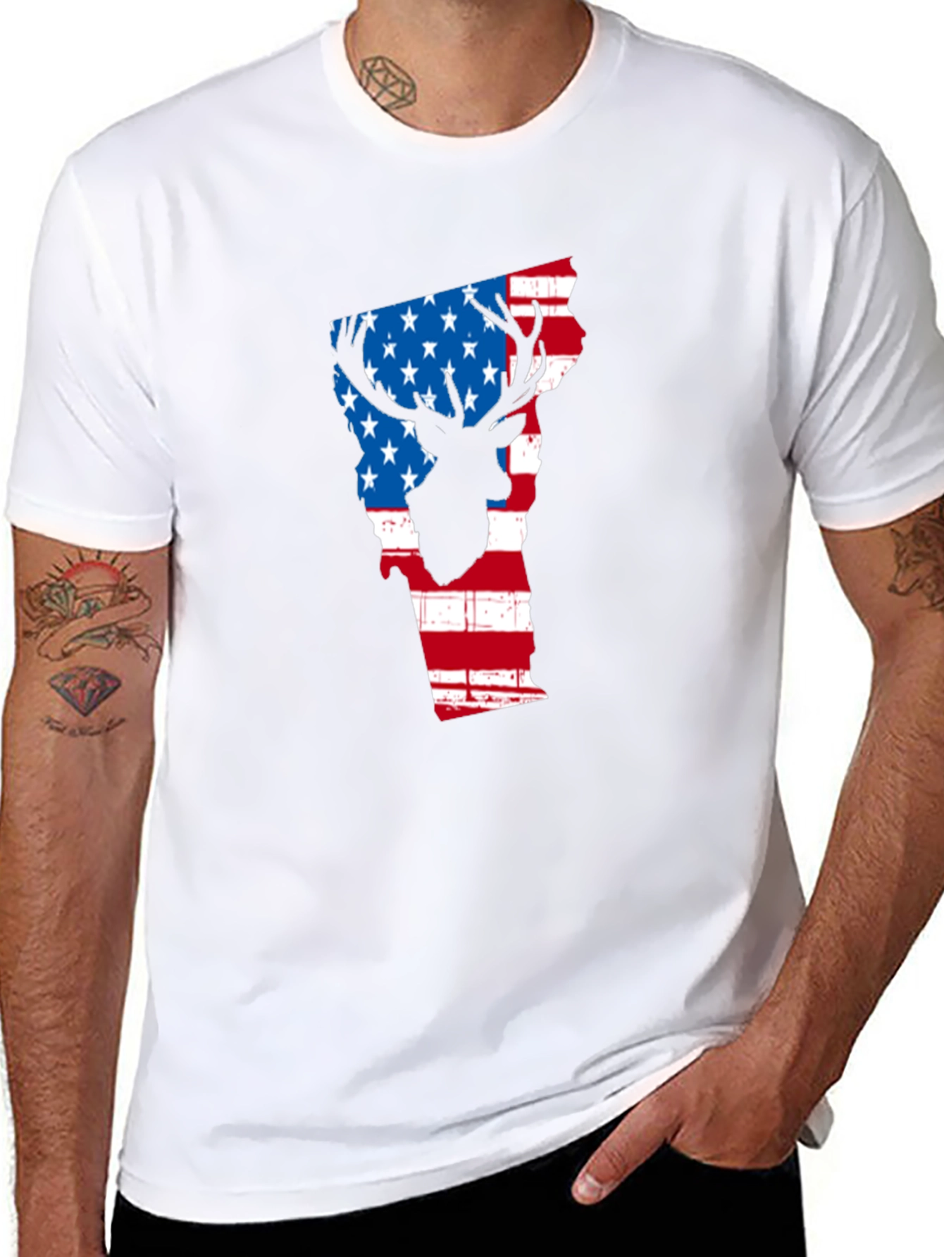 American Flag Deer Silhouette Vermont State Outline T-Shirt