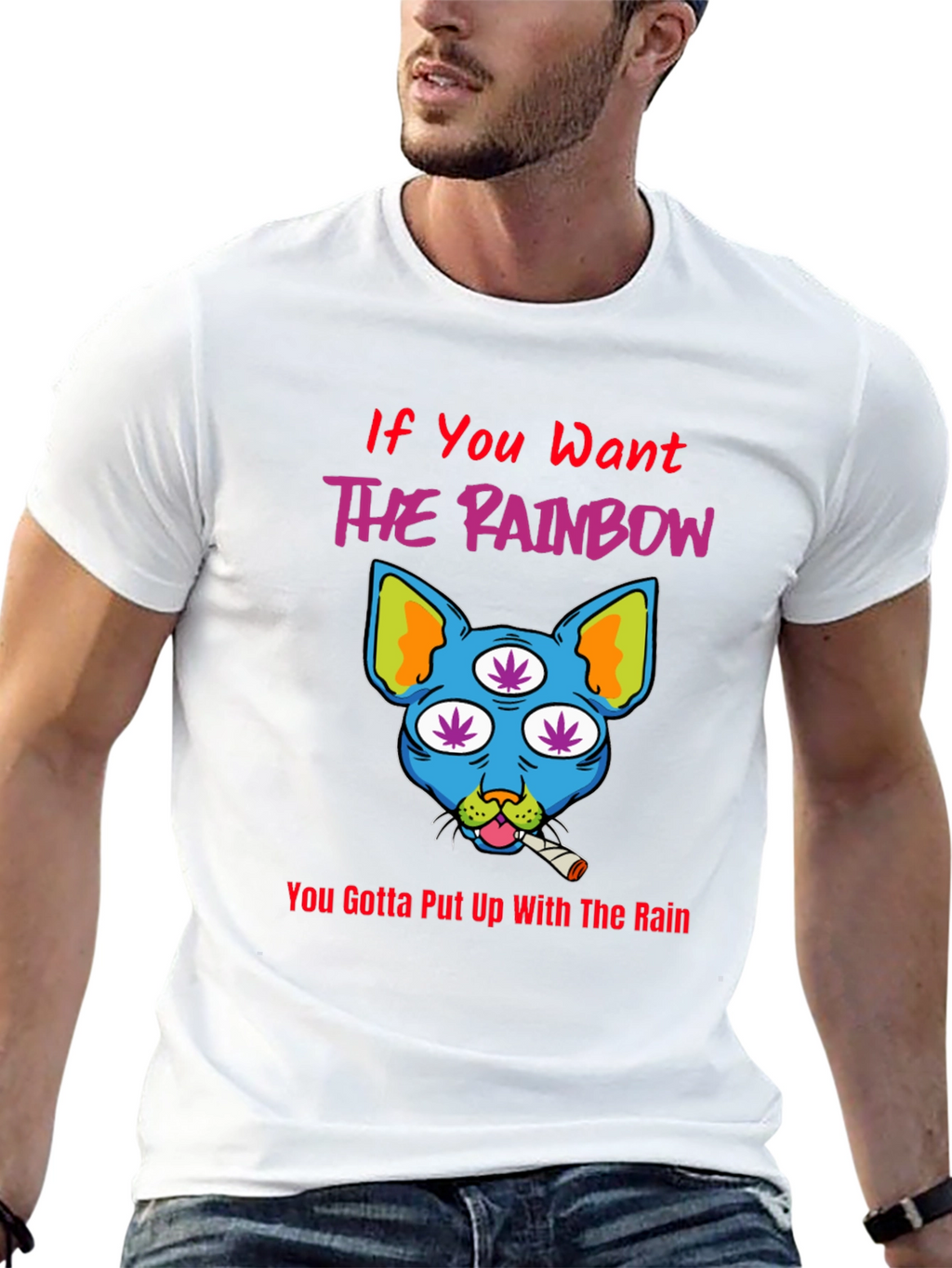 Rainbow Weed Cat Graphic T-Shirt
