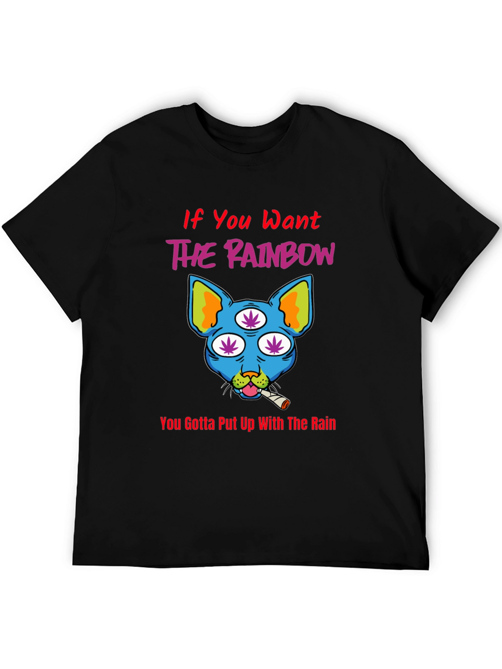 Rainbow Weed Cat Graphic T-Shirt