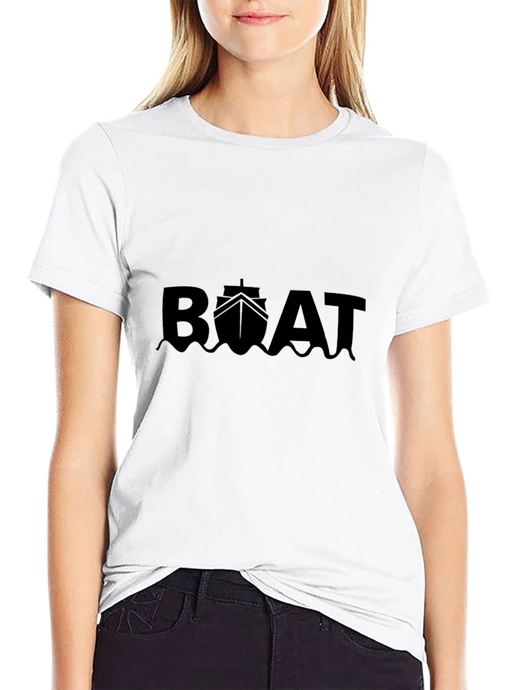 Boat Graphic Tee - Black Cotton T-Shirt