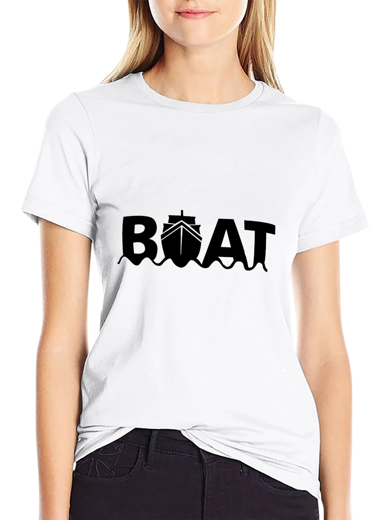 Boat Graphic Tee - Black Cotton T-Shirt
