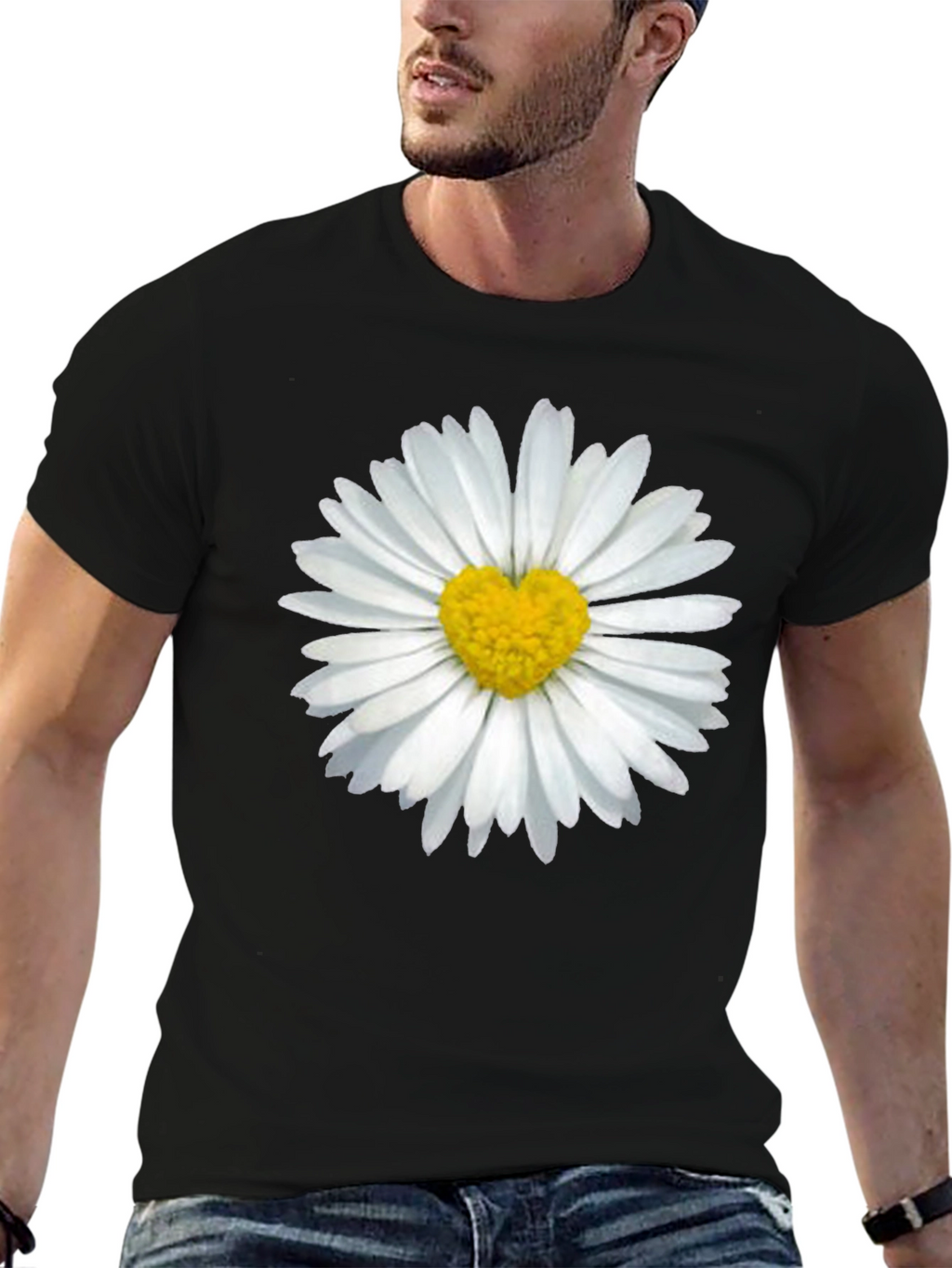 Daisy Heart T-Shirt - Black Casual Tee