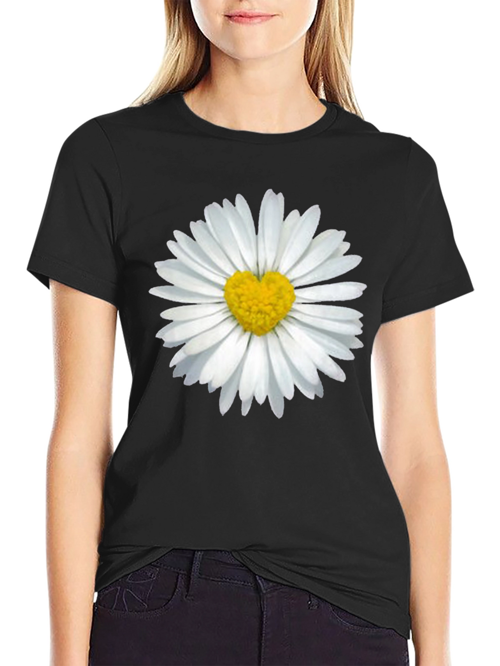 Daisy Heart T-Shirt - Black Casual Tee