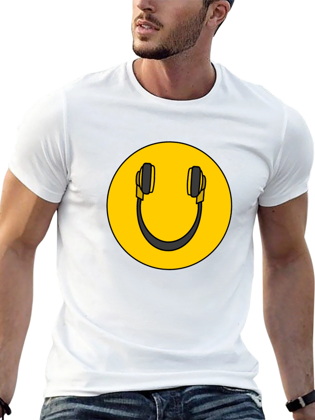 Smiley DJ Headphones Graphic Tee - Black