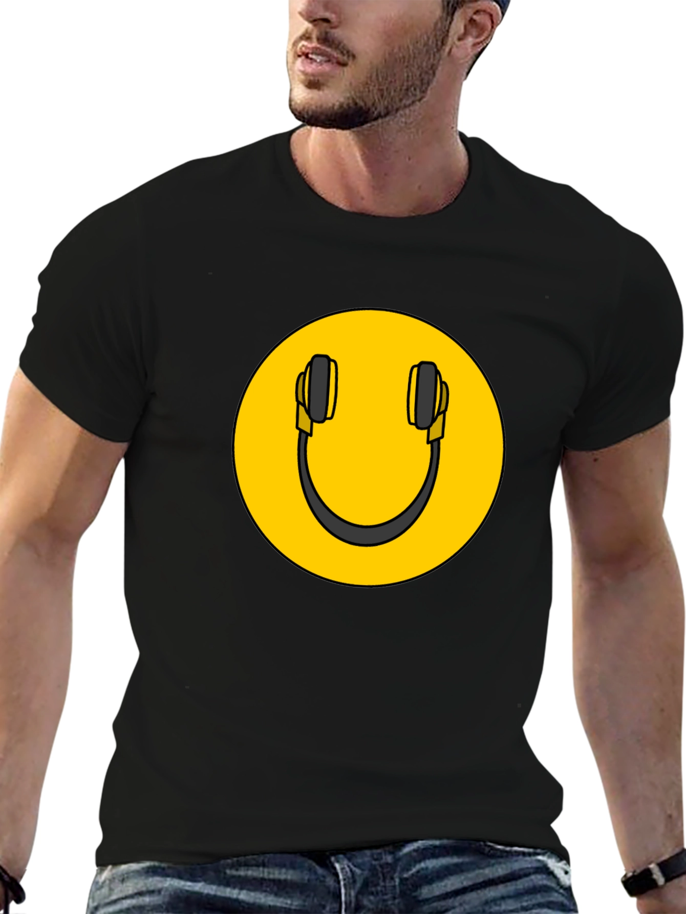 Smiley DJ Headphones Graphic Tee - Black