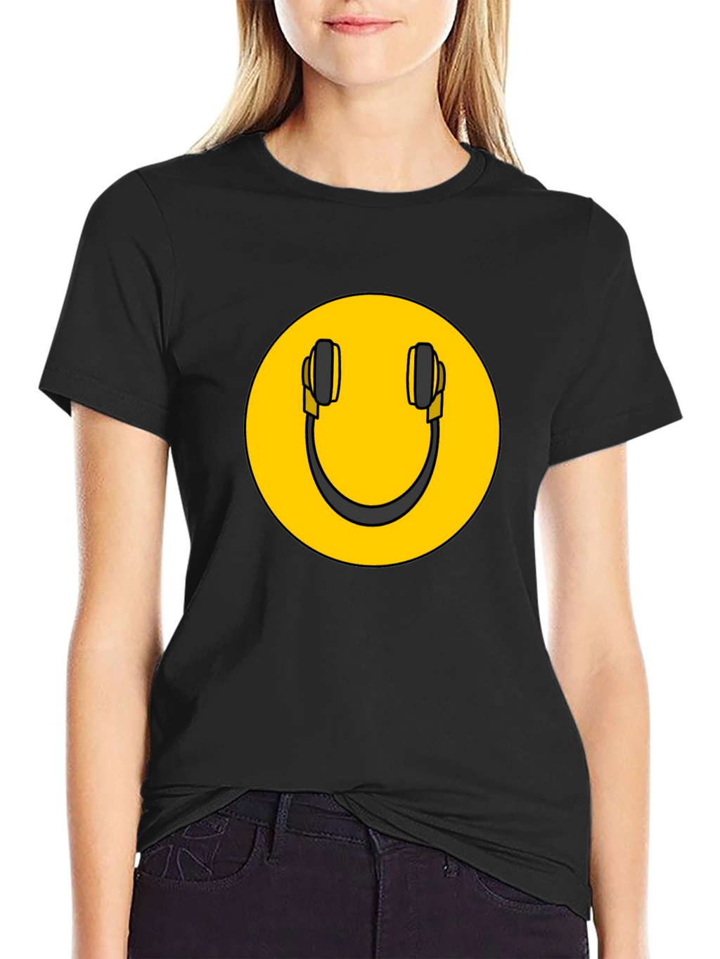 Smiley DJ Headphones Graphic Tee - Black