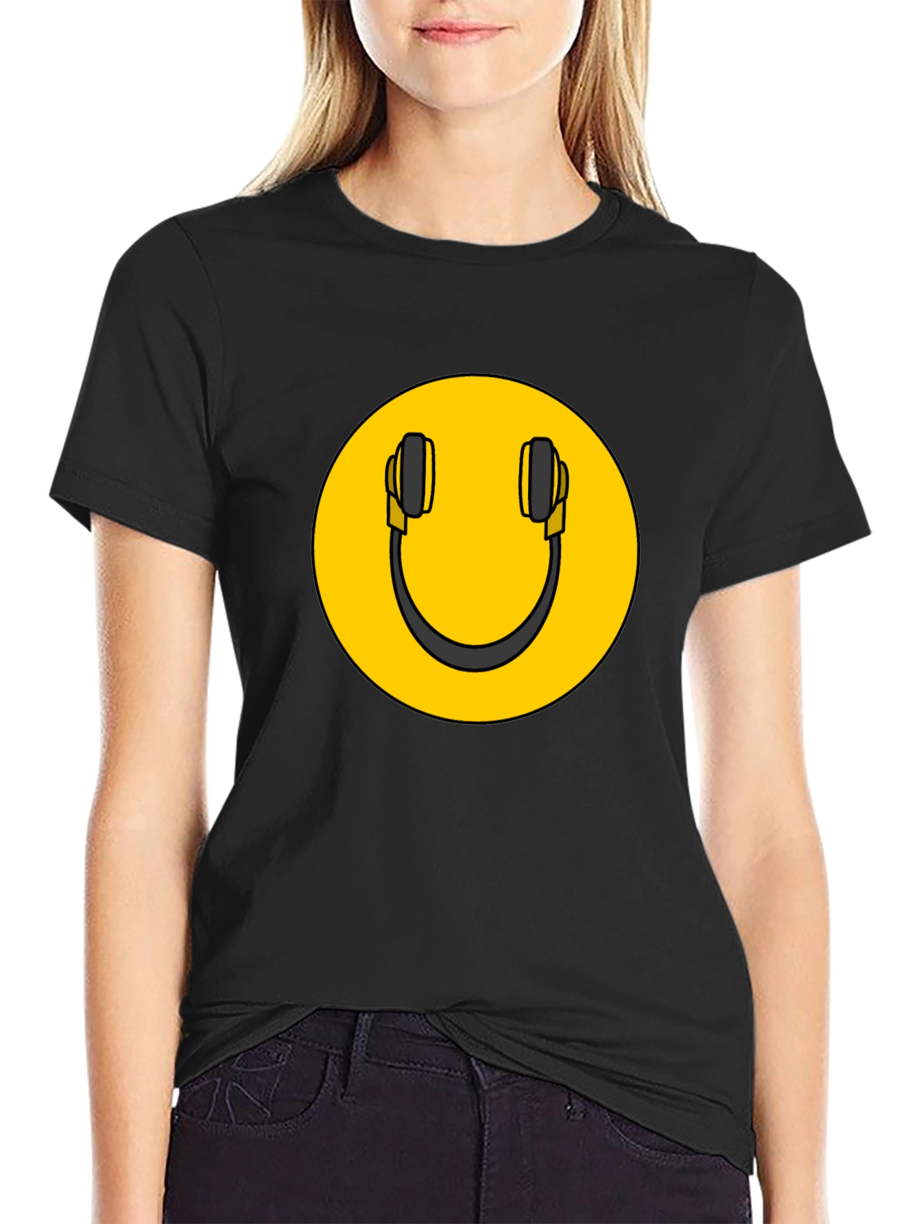 Smiley DJ Headphones Graphic Tee - Black