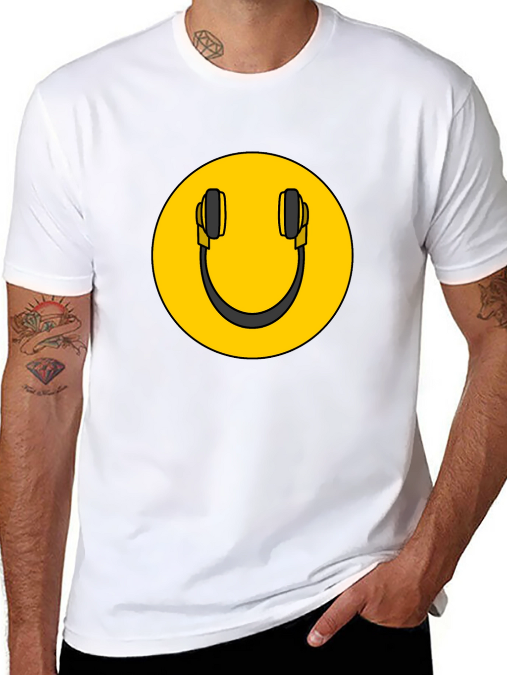 Smiley DJ Headphones Graphic Tee - Black