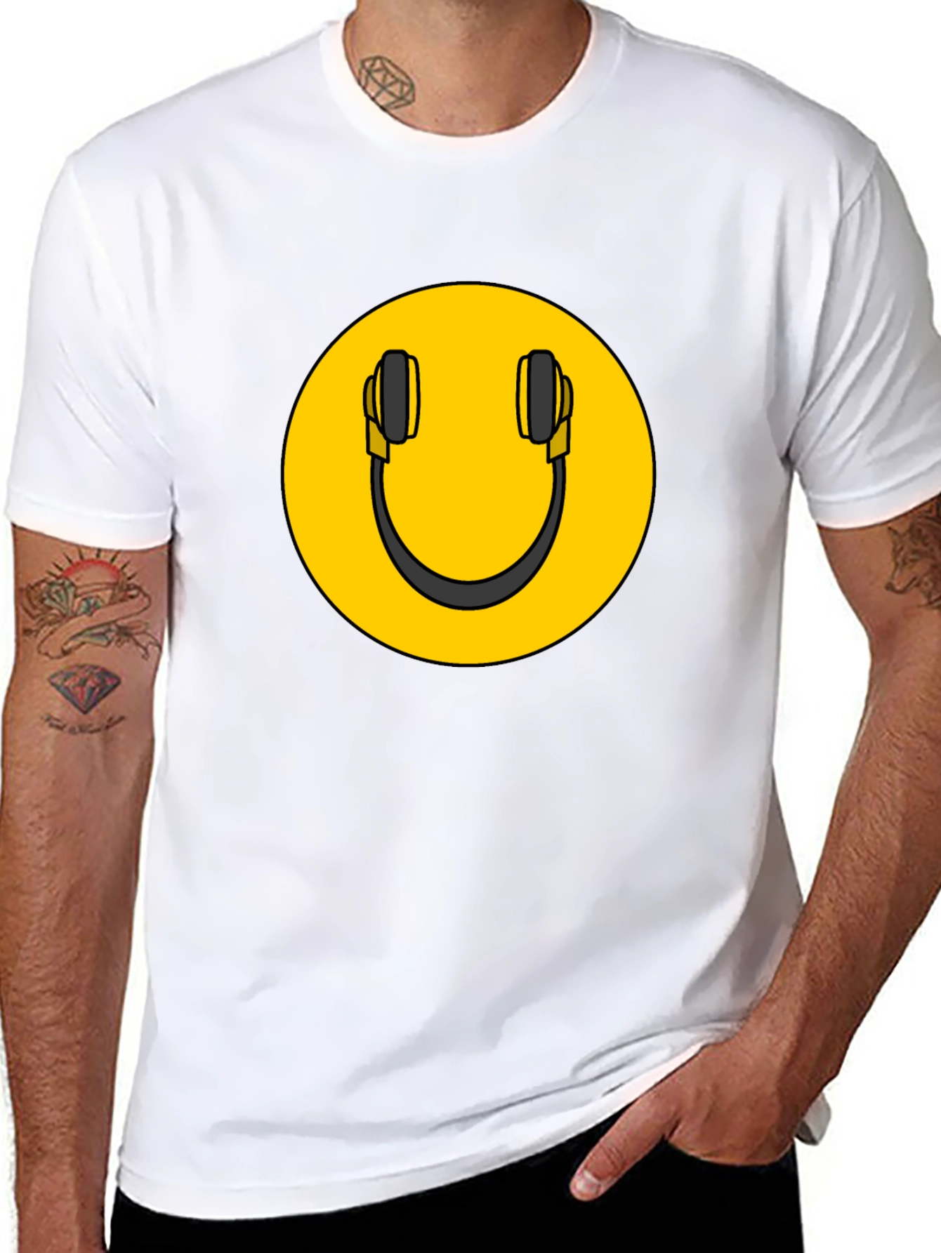 Smiley DJ Headphones Graphic Tee - Black