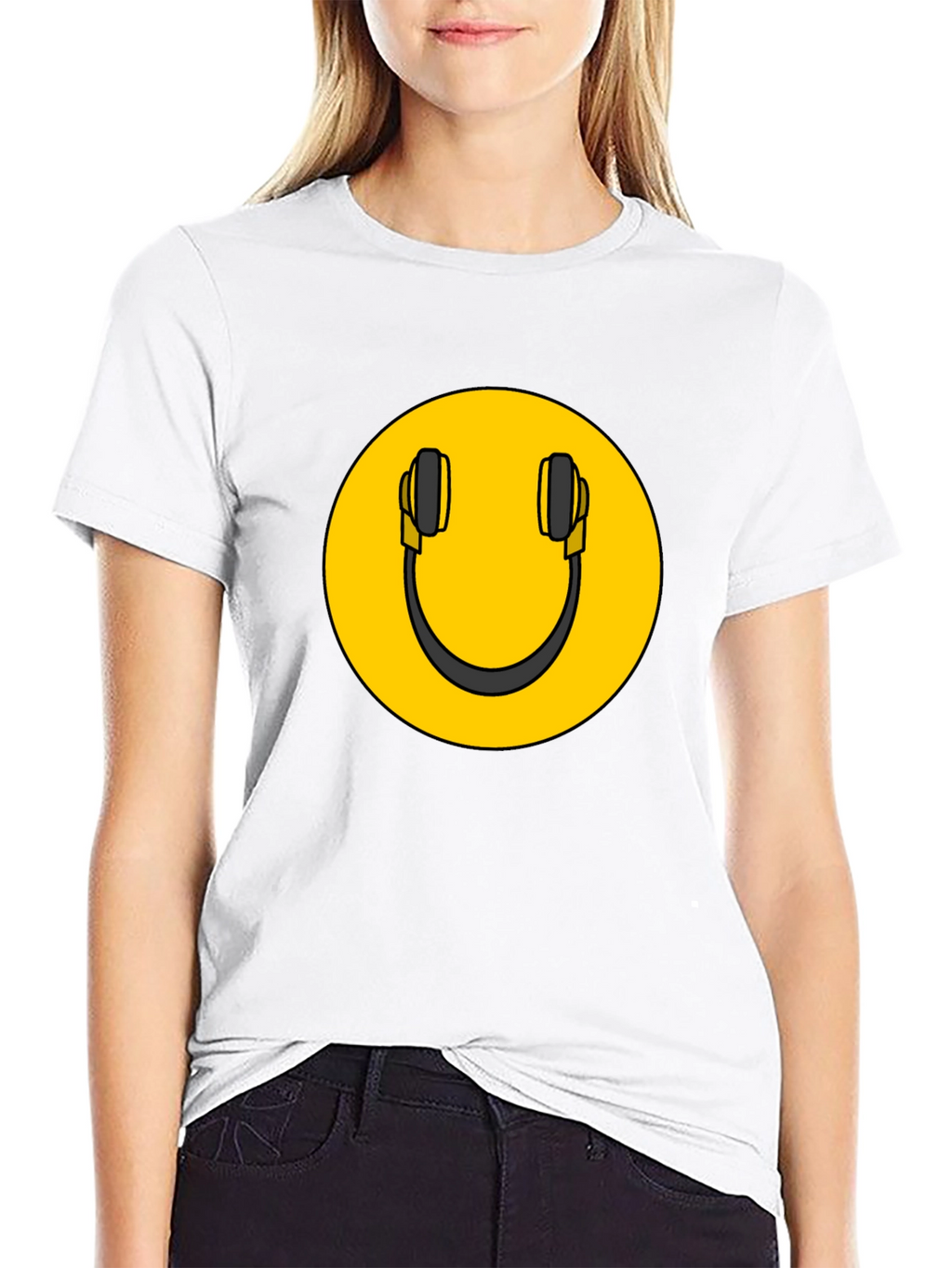 Smiley DJ Headphones Graphic Tee - Black