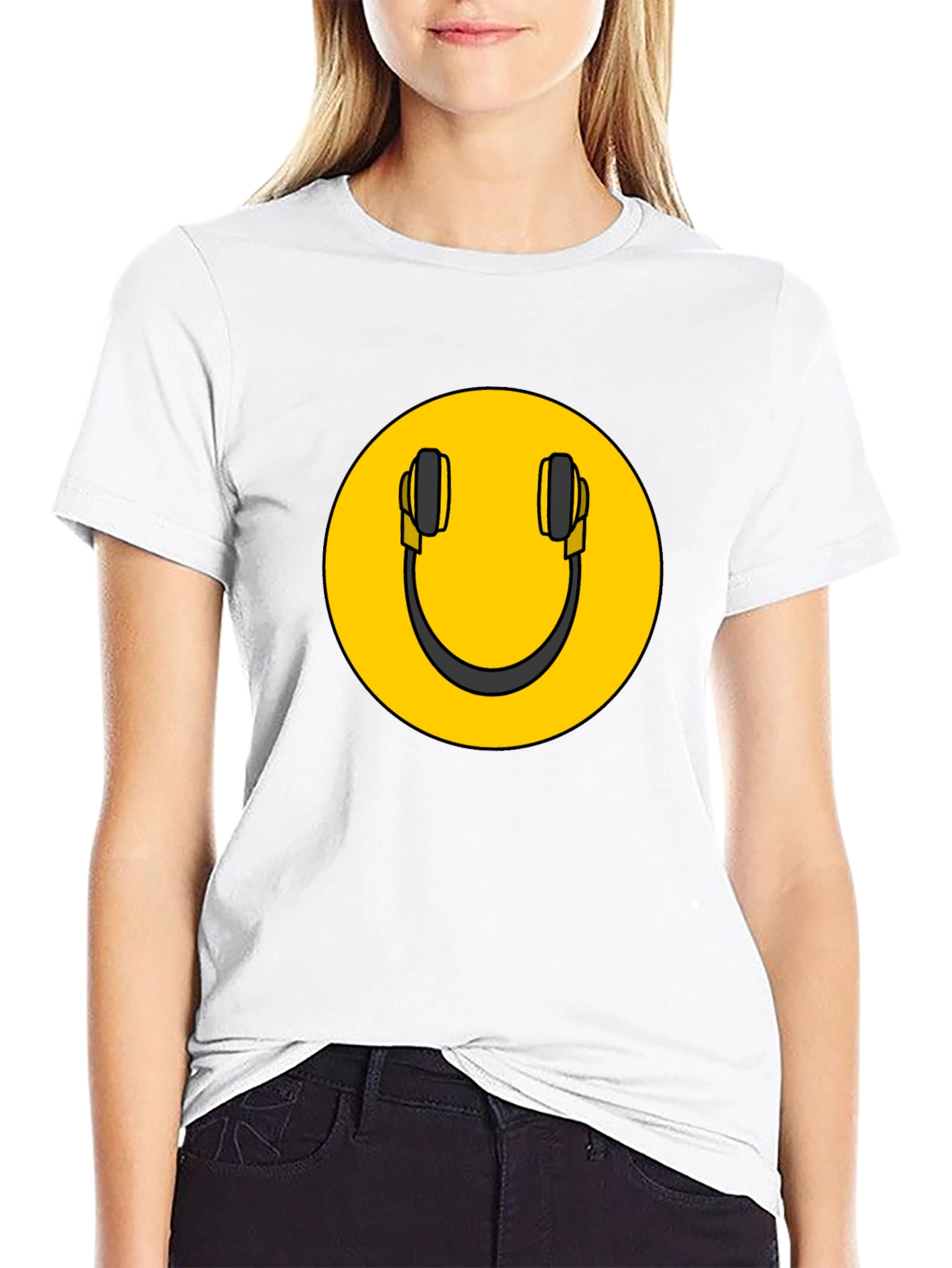 Smiley DJ Headphones Graphic Tee - Black