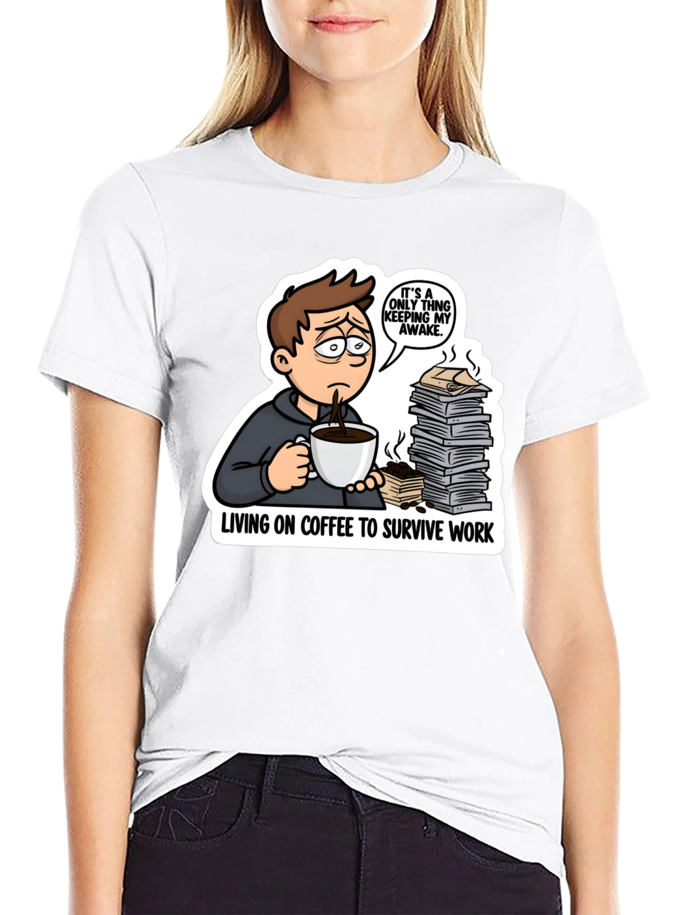 Living on Coffee T-Shirt Funny Work Tee